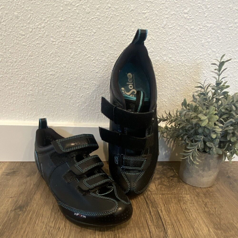 40 Sole Cycling Shoes Black Unisex Hook & Loop Lightweight Synthetic Upper 8.5